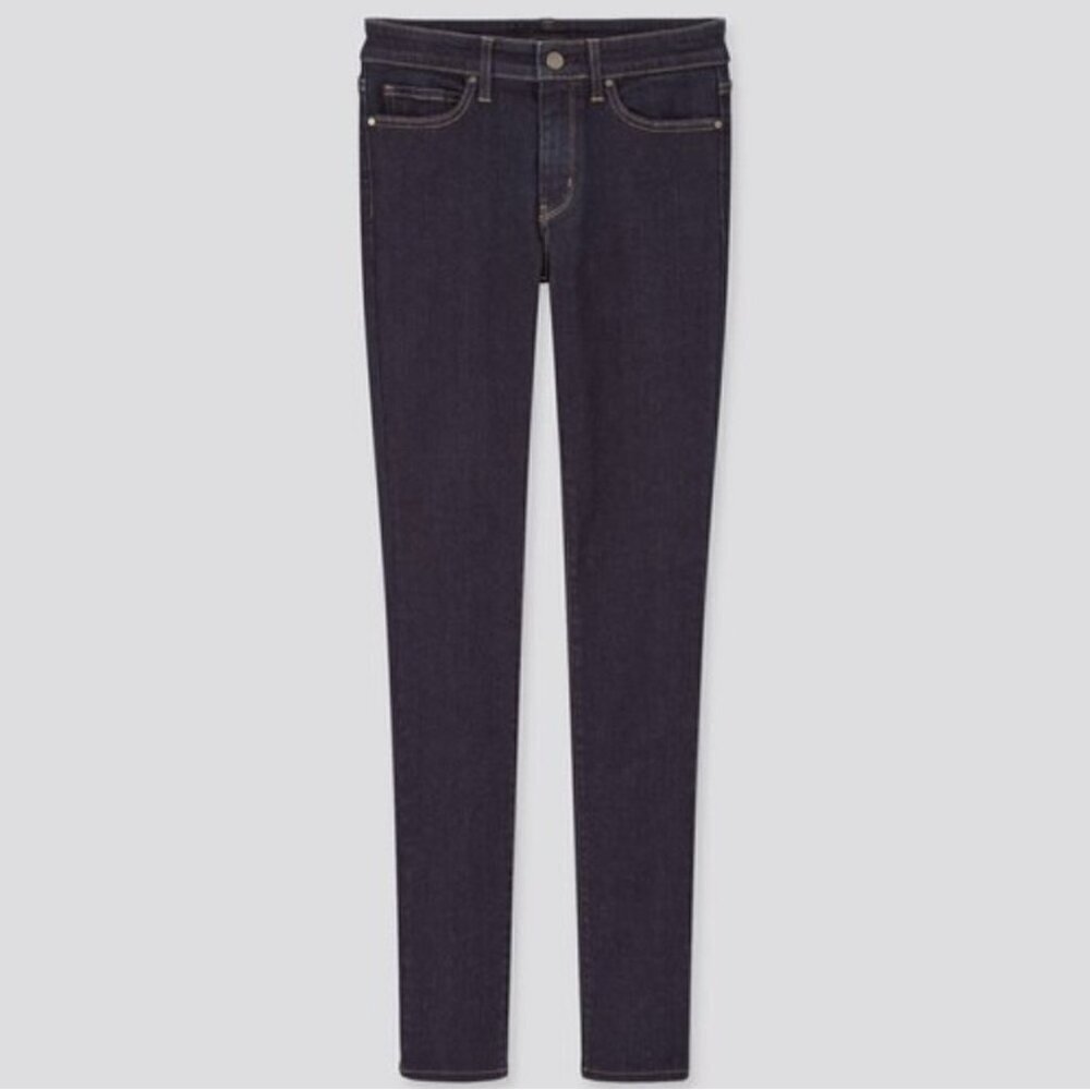 Uniqlo 5 pocket low rise cotton blend comfy stretch dark wash Skinny Jeans 26